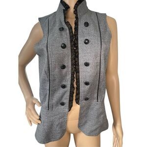 Vanity Grey and Black Ruffled Open Vest With Button Details